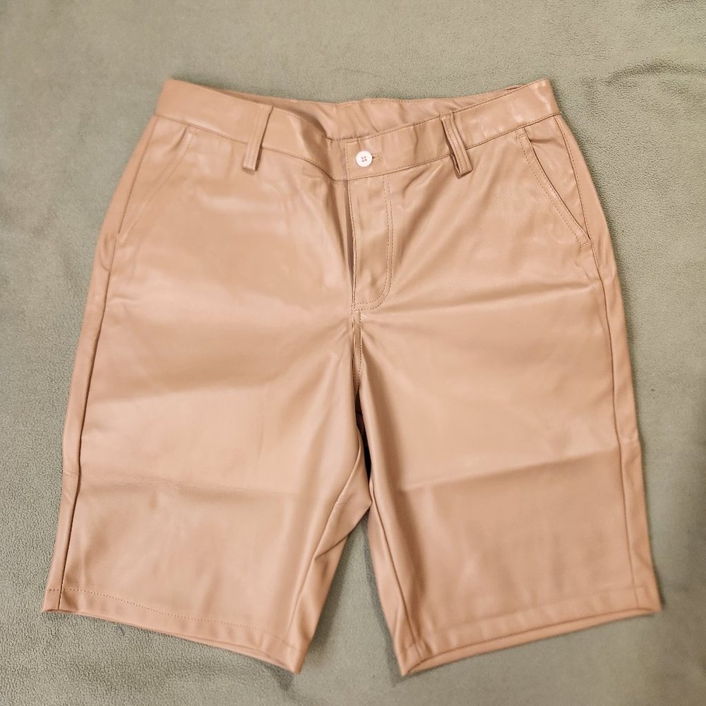 LXE Khaki Faux Leather Shorts